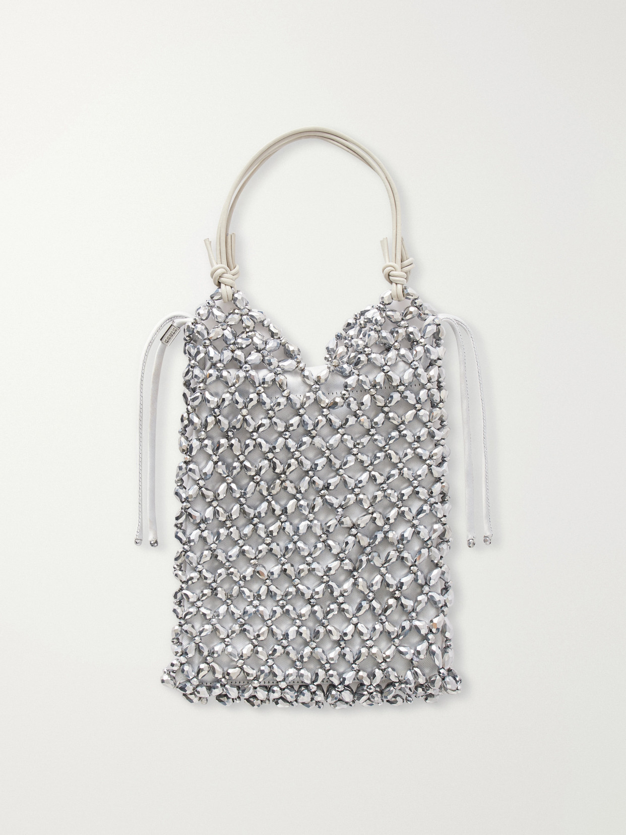 Staud Kelly Leather-trimmed Embellished Satin Shoulder Bag In Silver