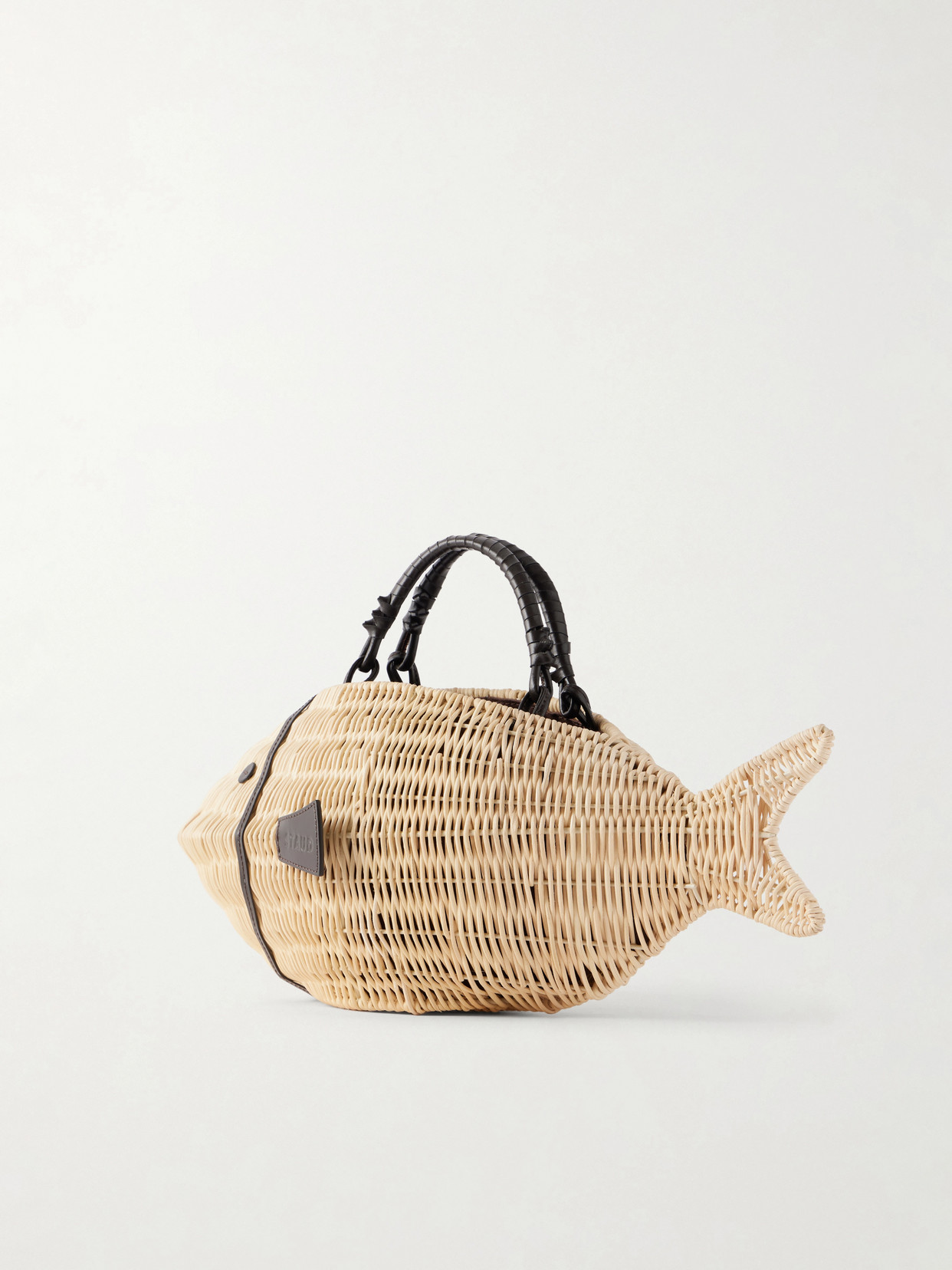 Cleo Fish Mini Leather-Trimmed Raffia Tote