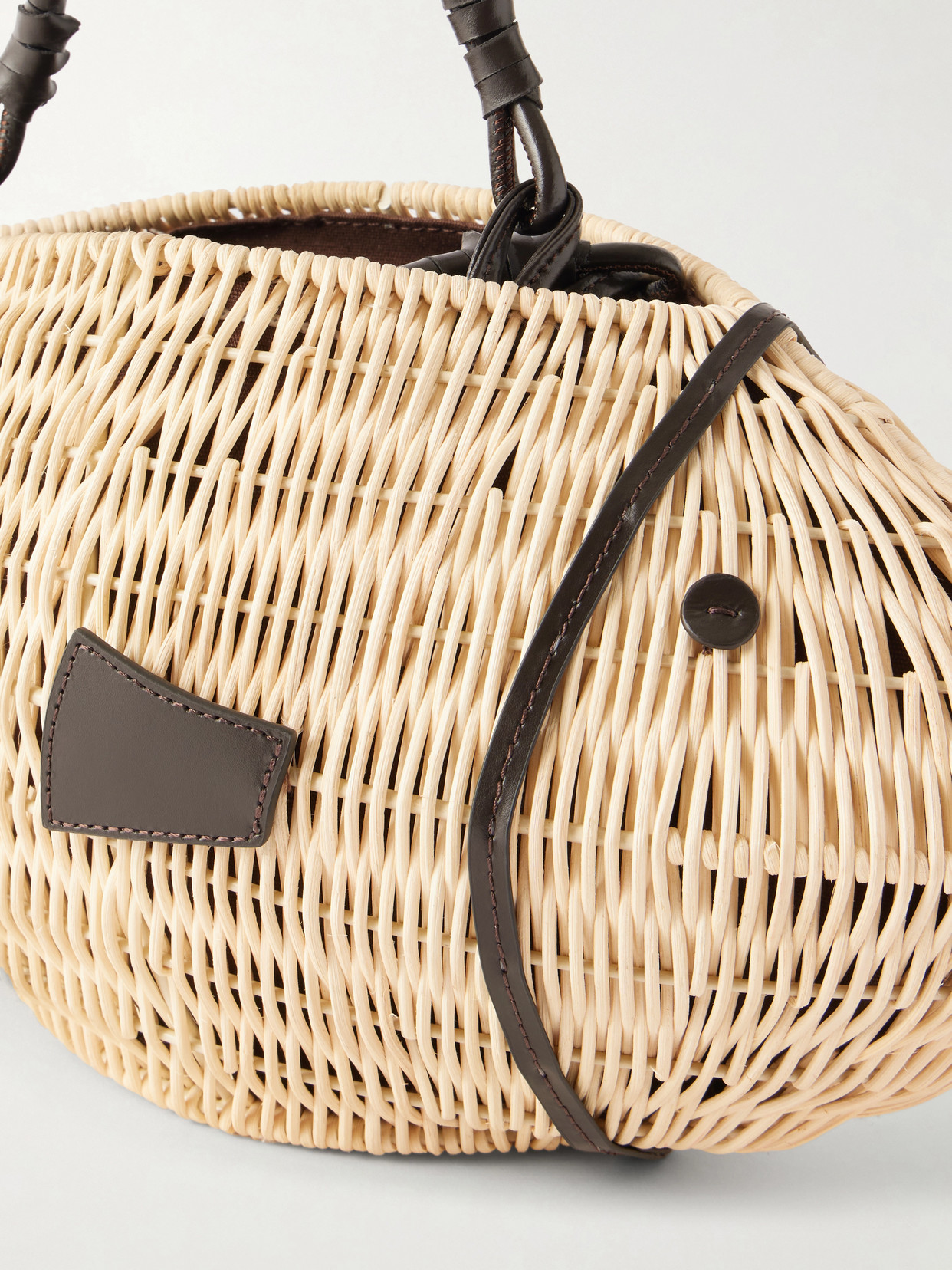 Cleo Fish Mini Leather-Trimmed Raffia Tote