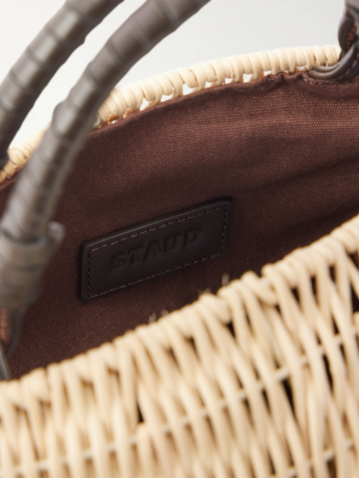 Cleo Fish Mini Leather-Trimmed Raffia Tote