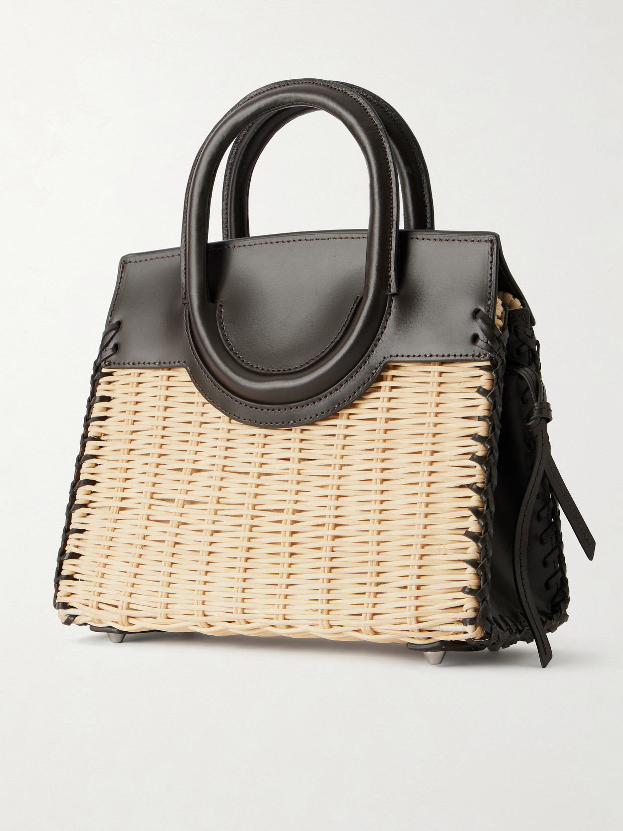 Maude Mini Leather-Trimmed Raffia Tote