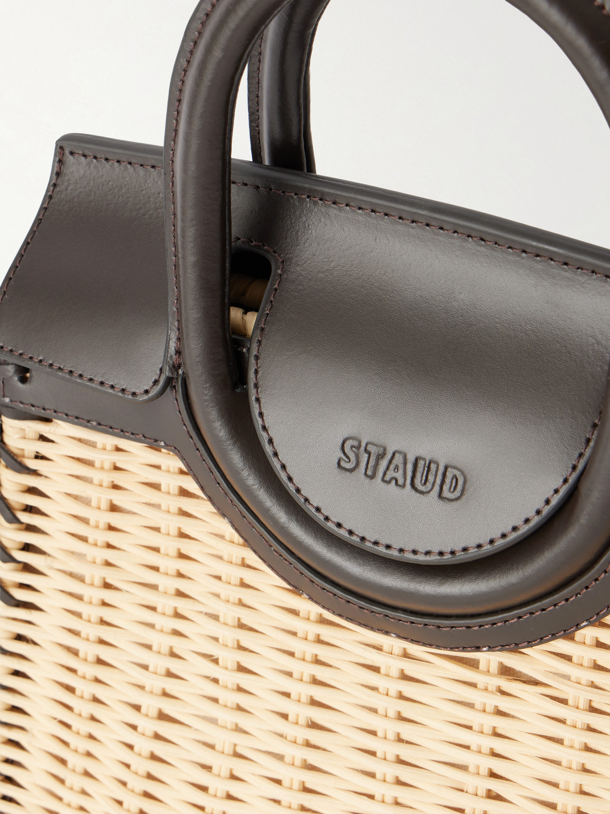 Maude Mini Leather-Trimmed Raffia Tote
