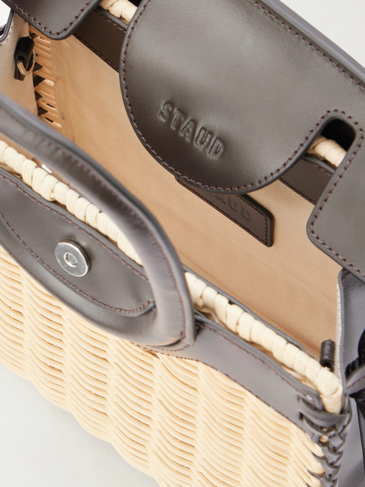 Maude Mini Leather-Trimmed Raffia Tote