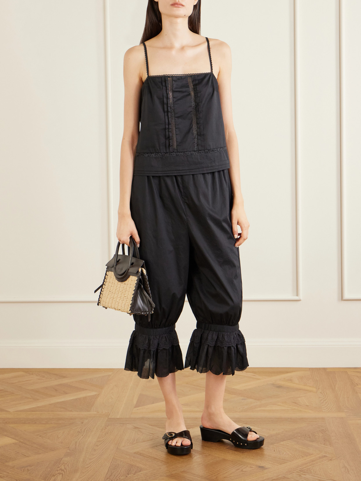 Maude Mini Leather-Trimmed Raffia Tote