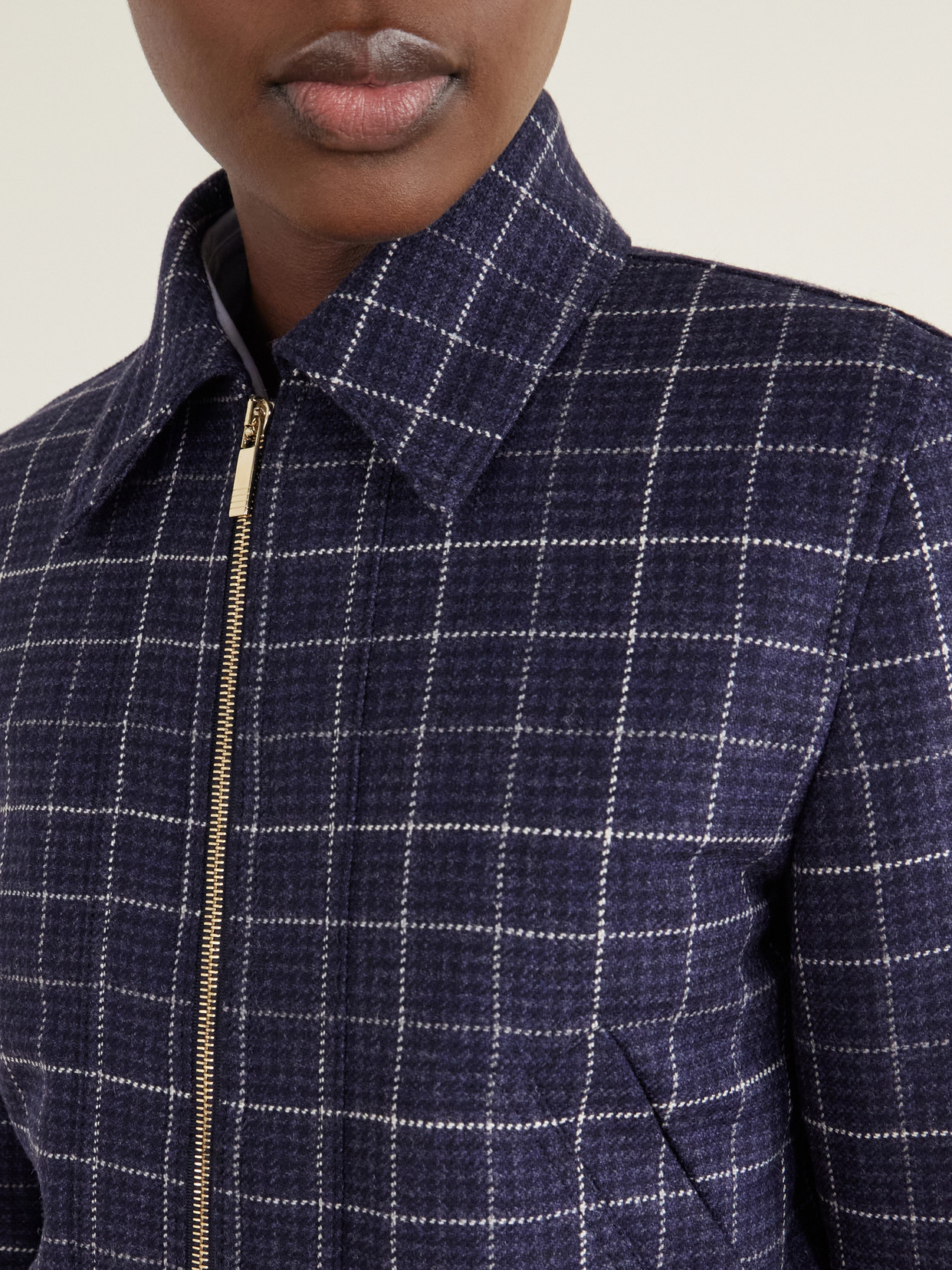 Cropped Padded Rib-Trimmed Checked Wool-Tweed Jacket