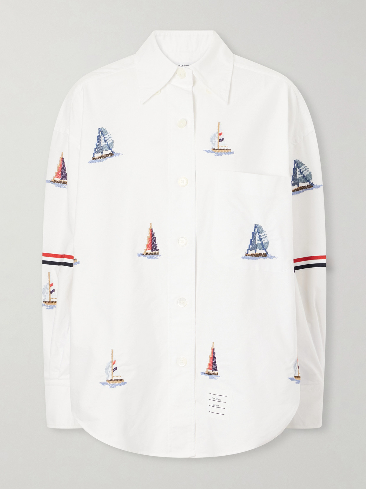 Thom Browne Embroidered Cotton Shirt In White