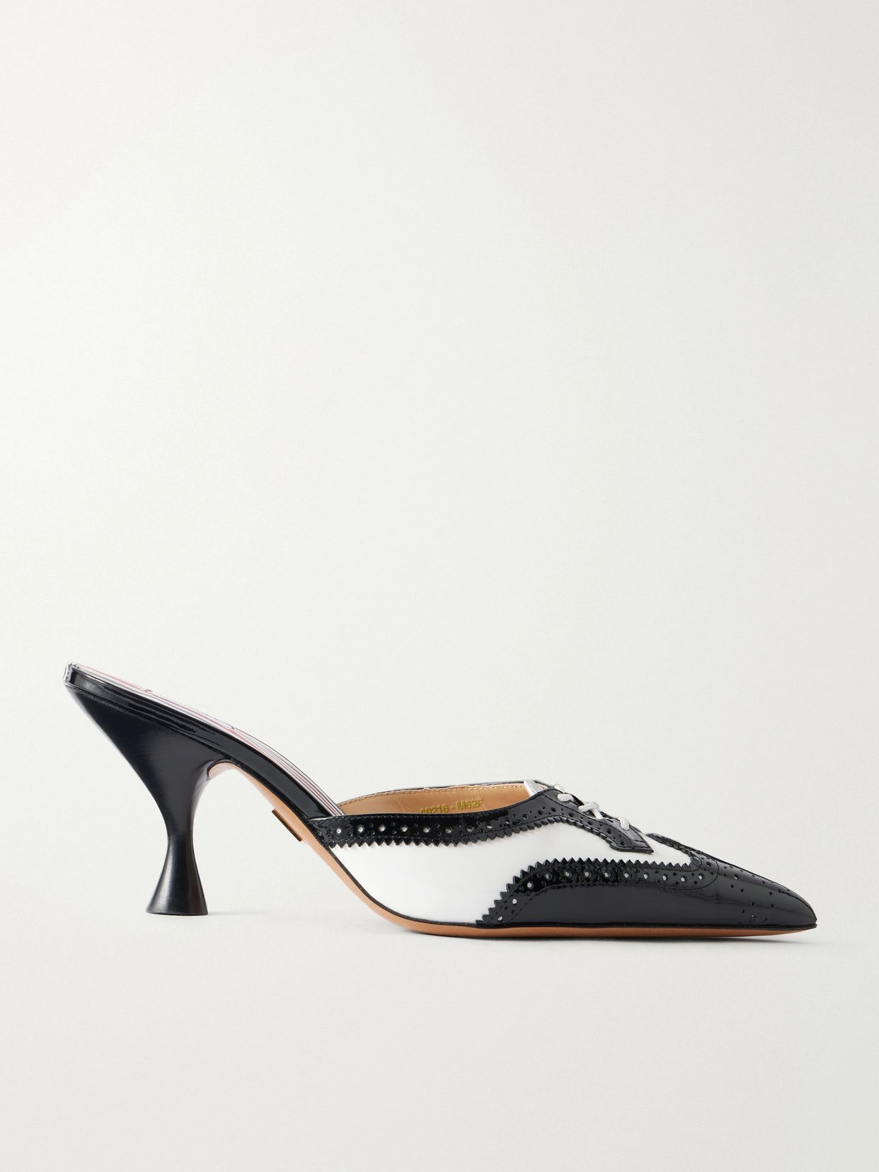 75 two tone lace up patent leather pumps