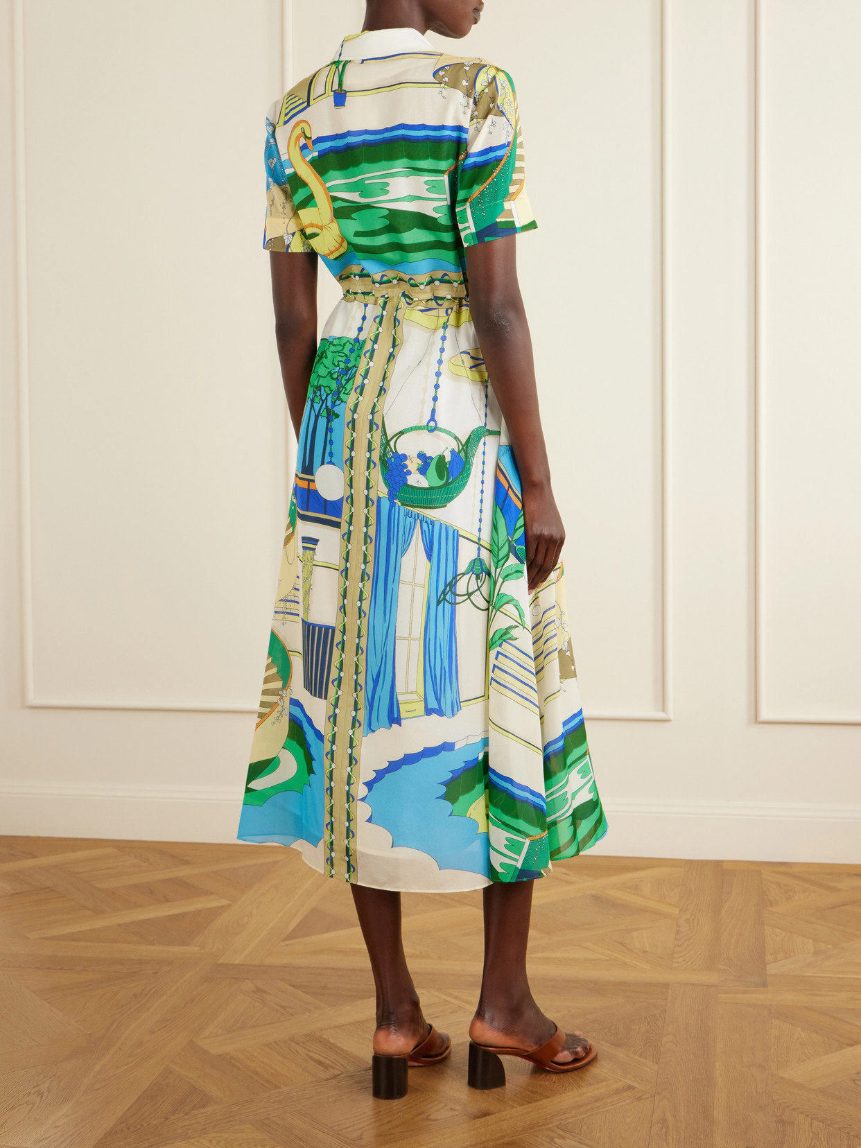 Tory Burch Printed Silk And Cotton-blend Midi Shirt Dress In Blue