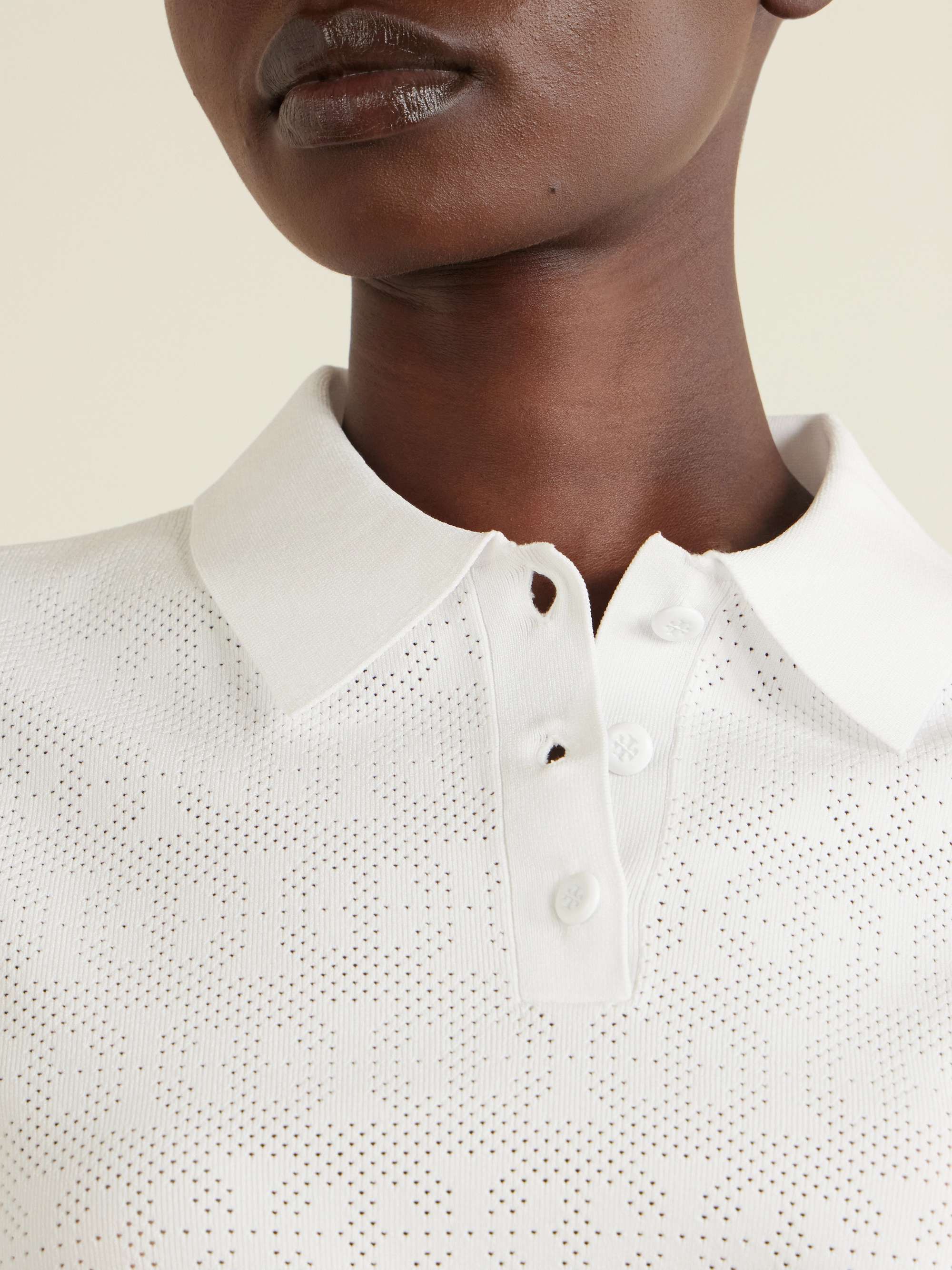 TORY BURCH Pointelle-knit polo shirt | NET-A-PORTER