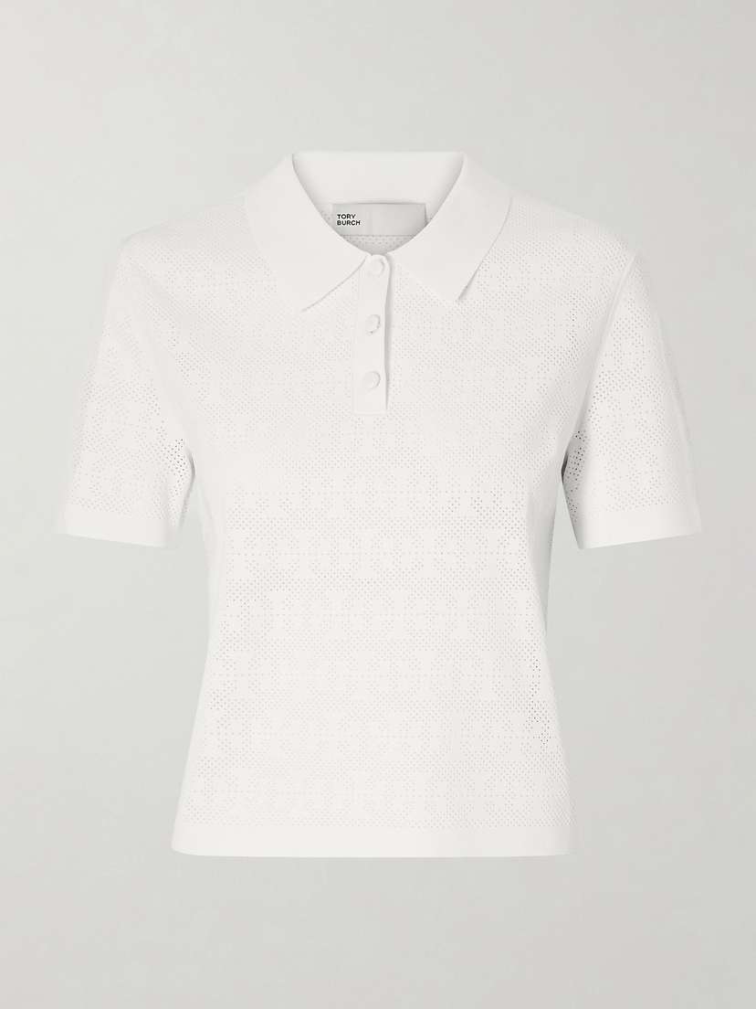 Tory Burch Pointelle-knit Polo Shirt