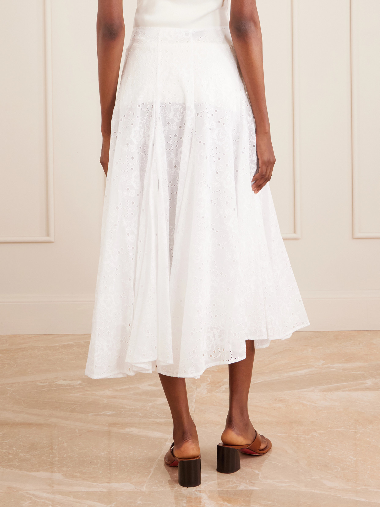 Pleated Broderie Anglaise Cotton Midi
