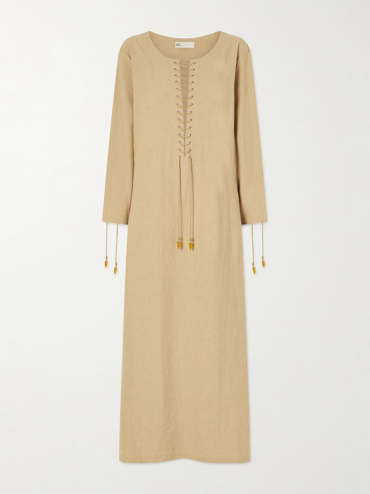 Tory Burch - Lace-up Linen-blend Kaftan - Neutrals