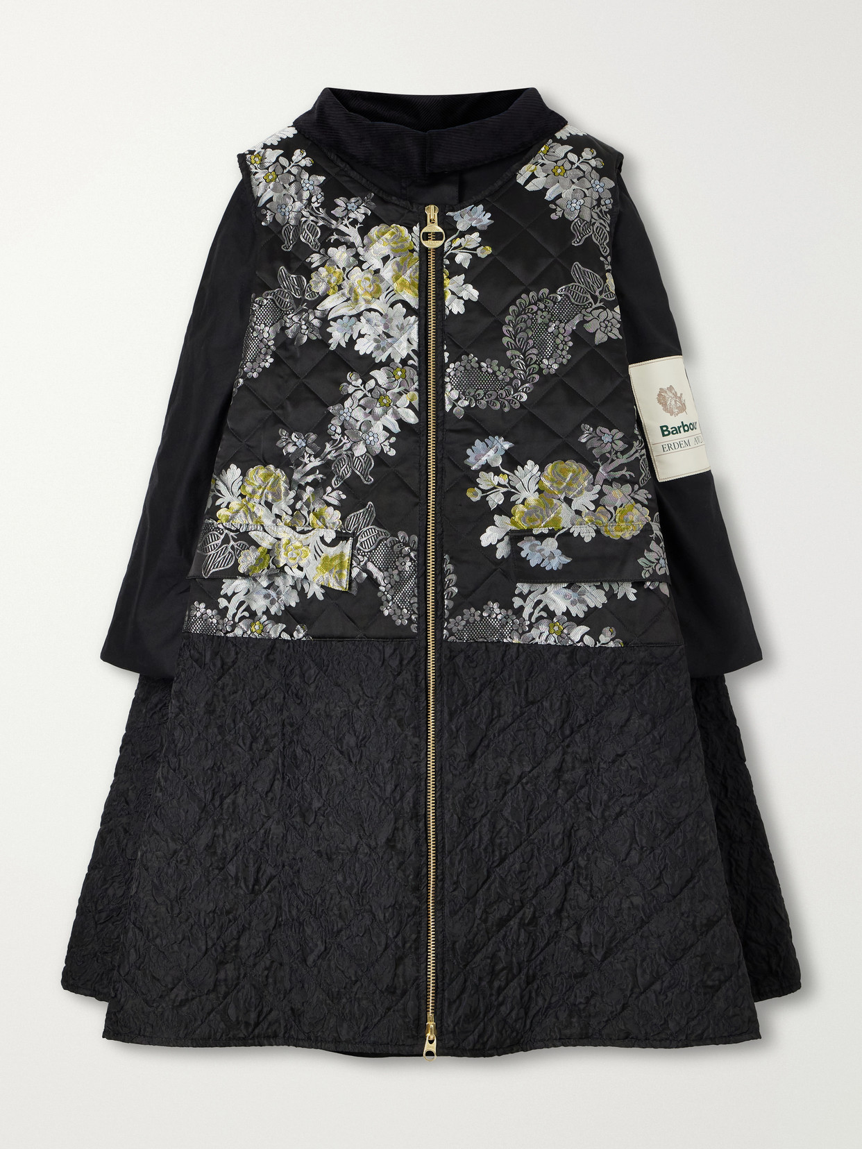 Erdem + Barbour Embellished Waxed Cotton-jacquard Coat In Black