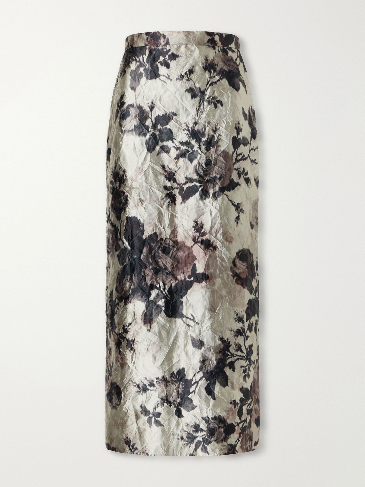 floral print crinkle satin midi skirt