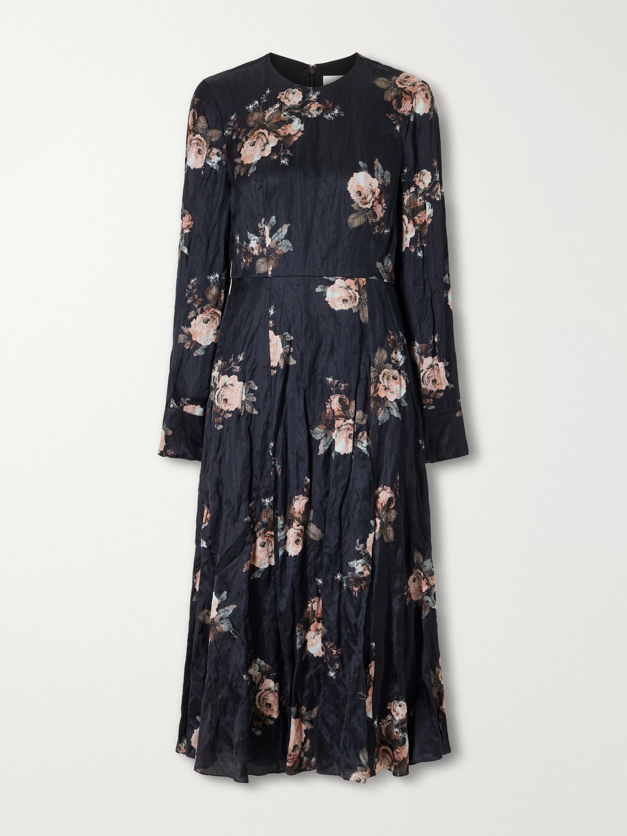 Floral-print crinkled-satin midi dress