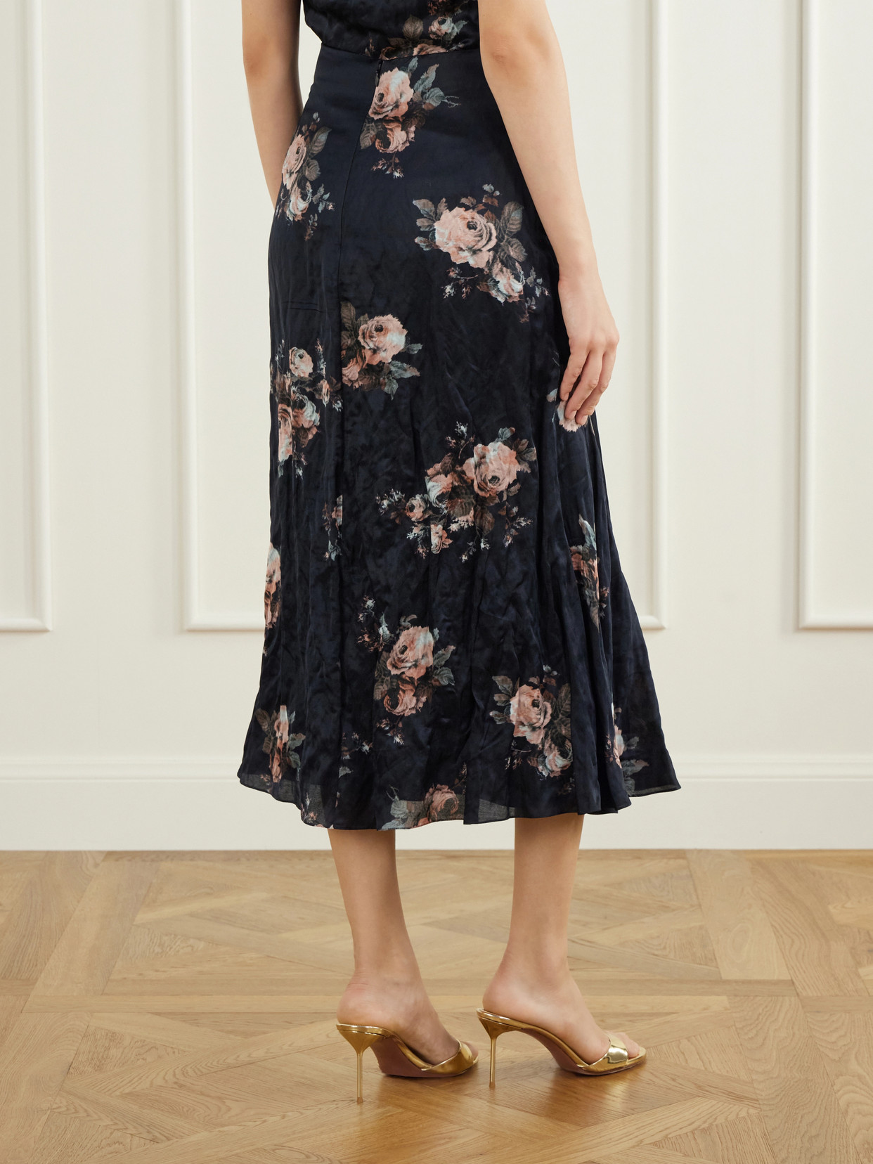 Floral-Print Crinkled Midi