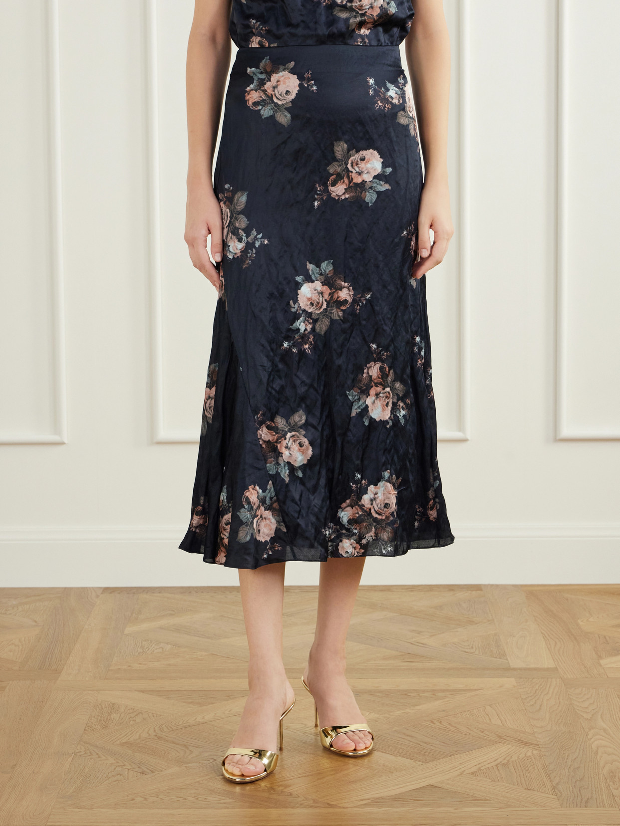 Floral-Print Crinkled Midi