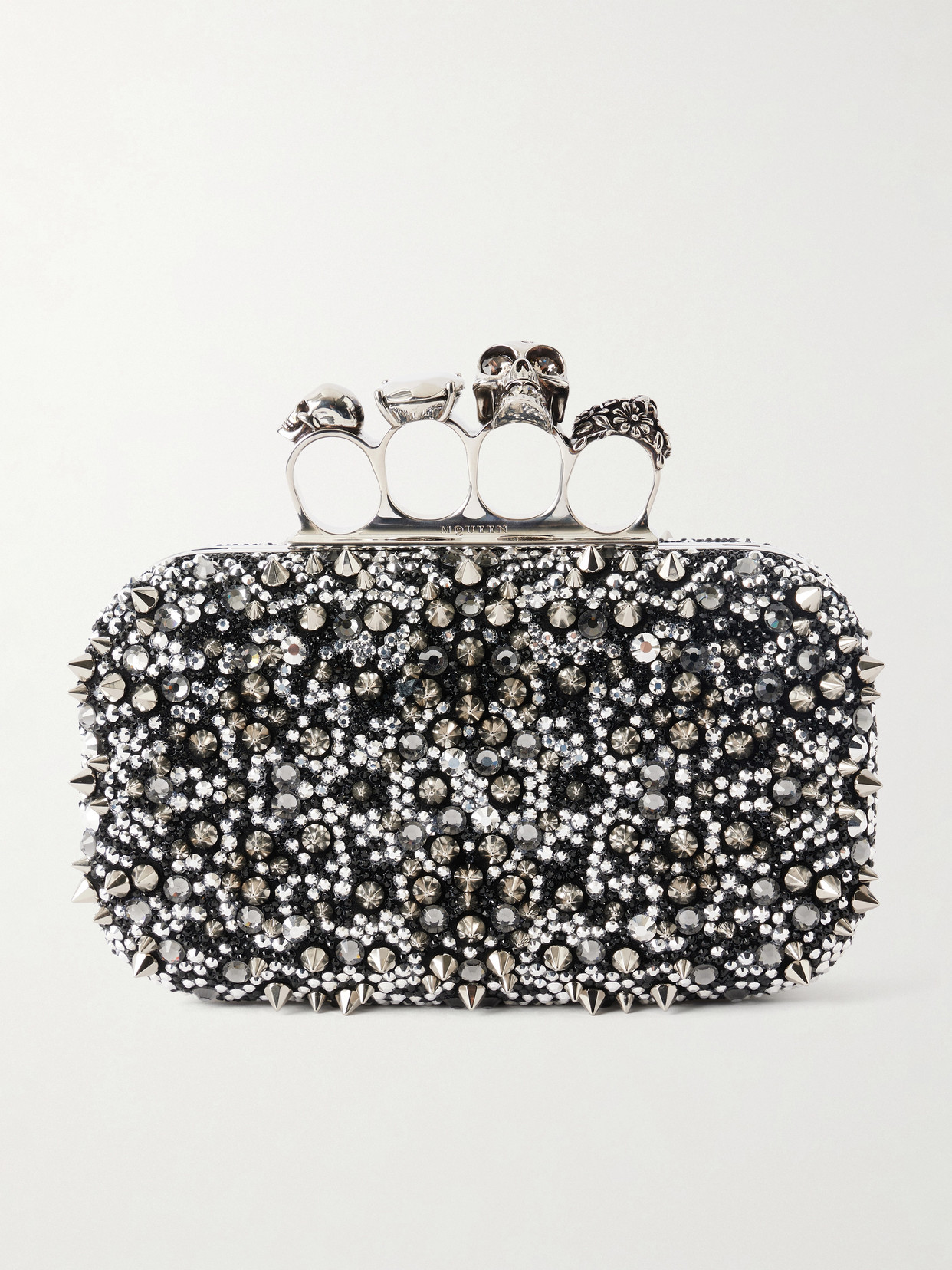Alexander Mcqueen Studded Crystal-embellished Satin Clutch In Black