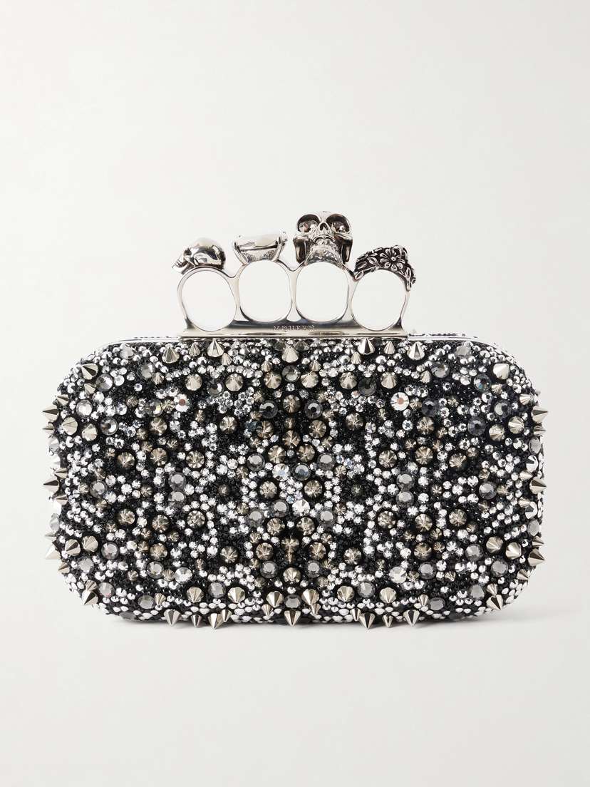 McQueen Studded Crystal-embellished Satin Clutch