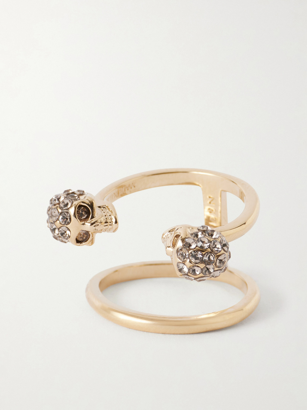 Alexander Mcqueen Win Skull Gold Plated Double Ring