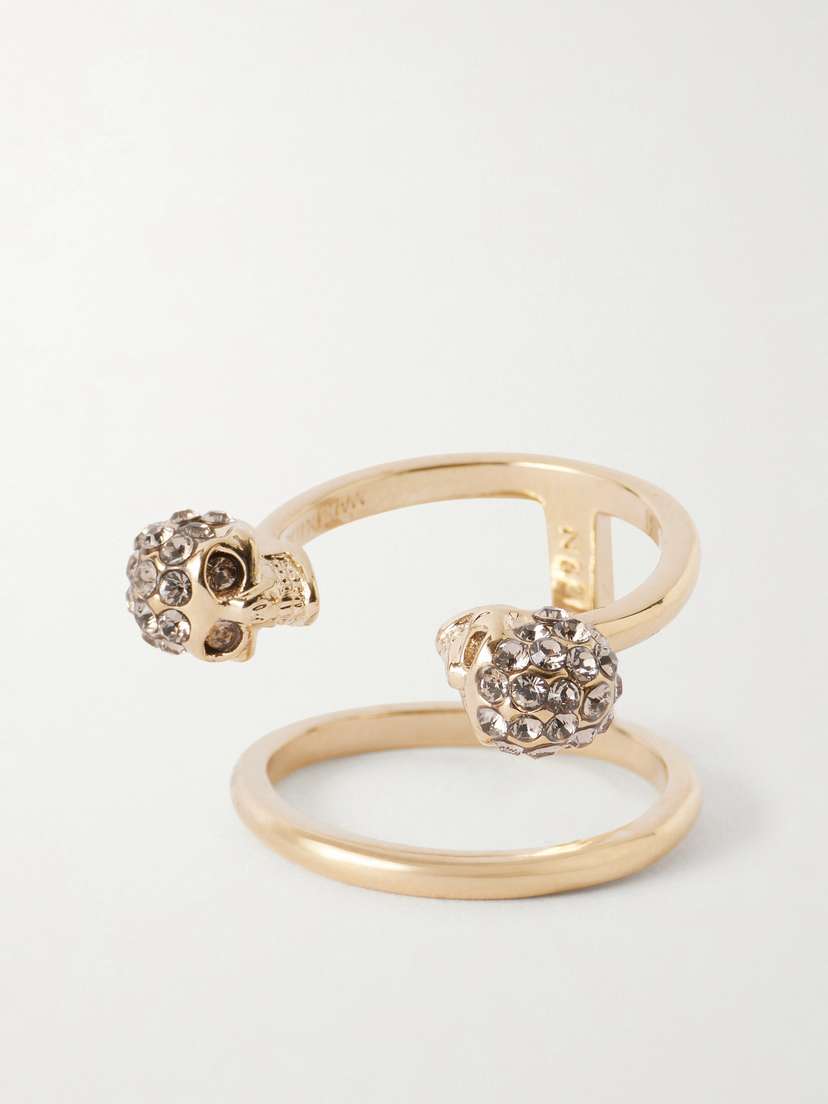 McQueen Win Skull Gold Plated Double Ring