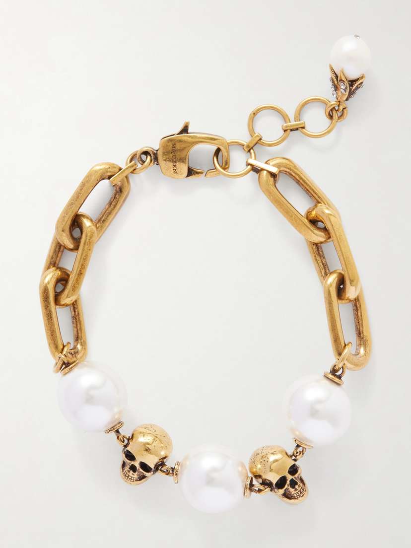 McQueen Skull Pearl-like Chain Bracelet