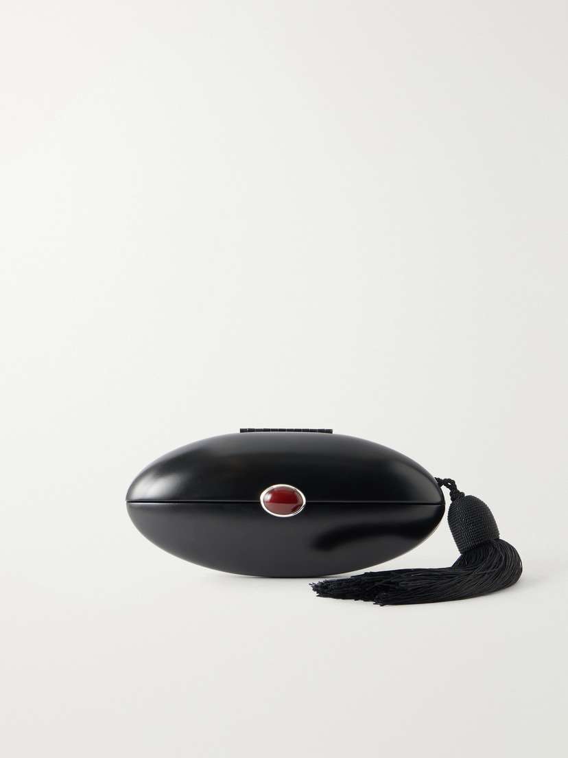 Sophie Buhai Cyclops Tasseled Silver-stone, Carnelian And Wood Clutch