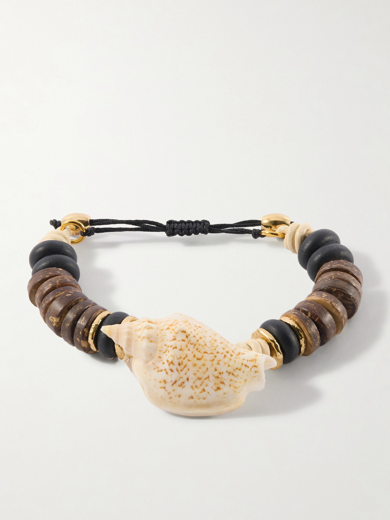 Tohum Samsara Gold-plated, Leather And Seashell Beaded Bracelet In Metallic