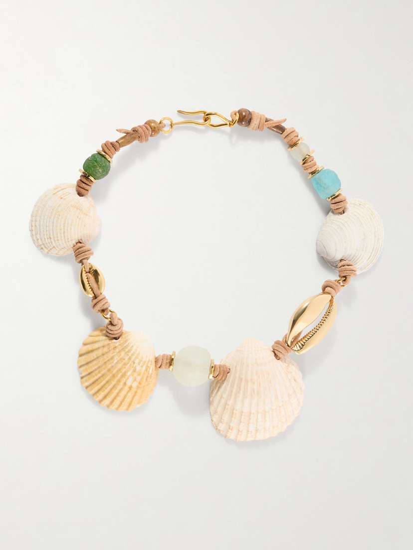 TOHUM Samsara Gold-plated, Leather And Seashell Beaded Necklace