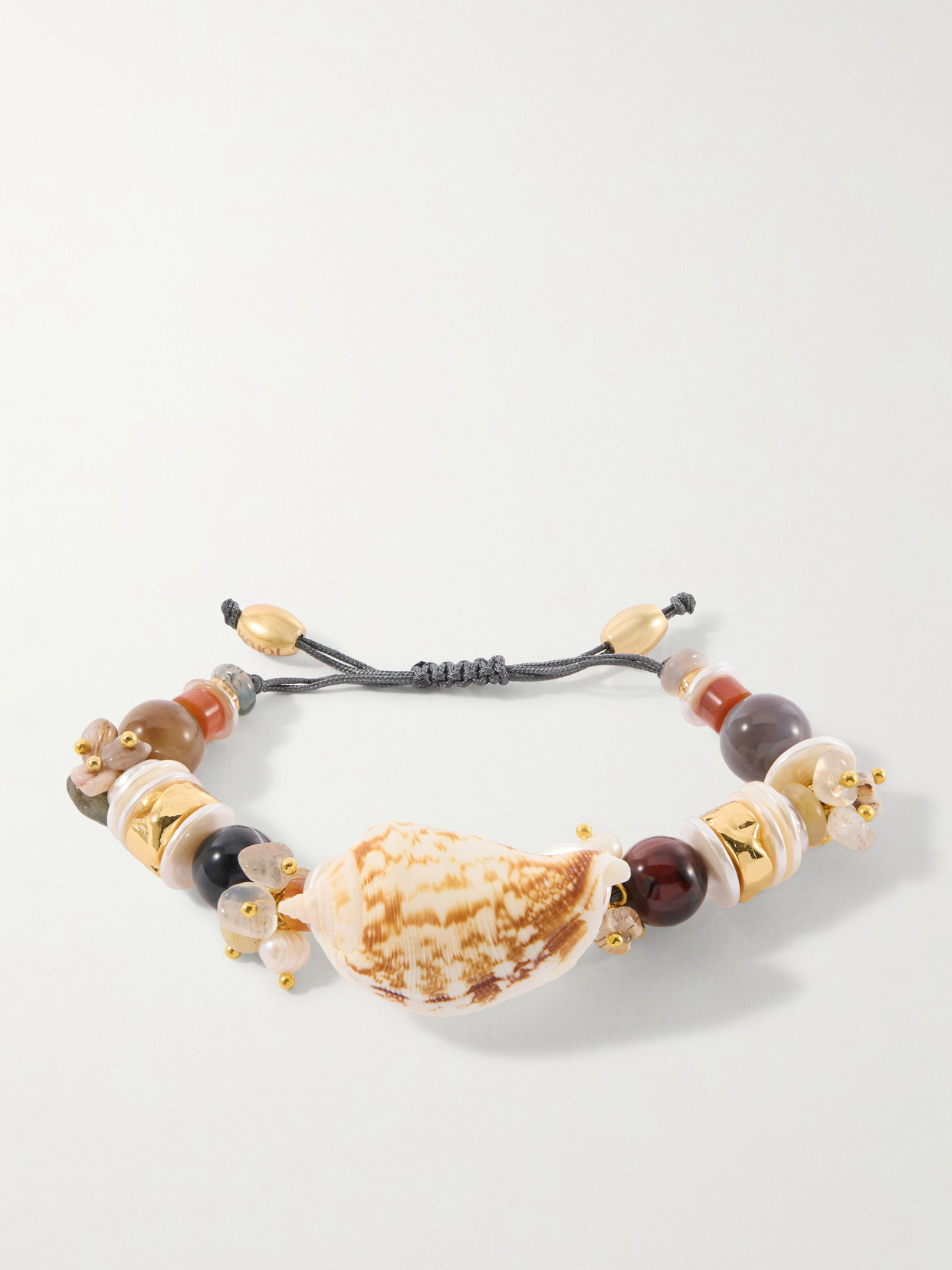 Tohum Samsara Gold-plated, Leather And Seashell Beaded Bracelet In Red