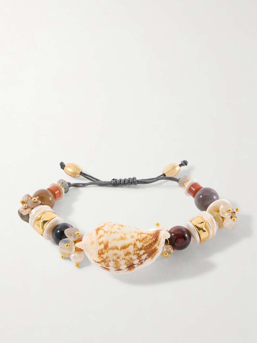 TOHUM Samsara Gold-plated, Leather And Seashell Beaded Bracelet | Thumbnail 5