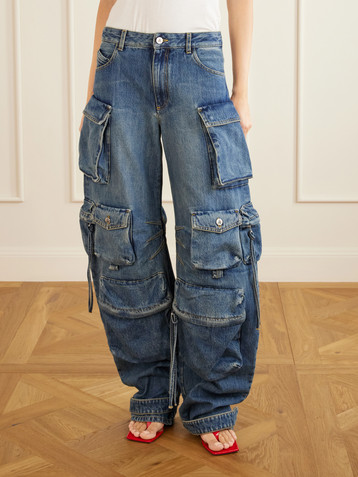 THE ATTICO Tapered mid-rise wide-leg cargo jeans