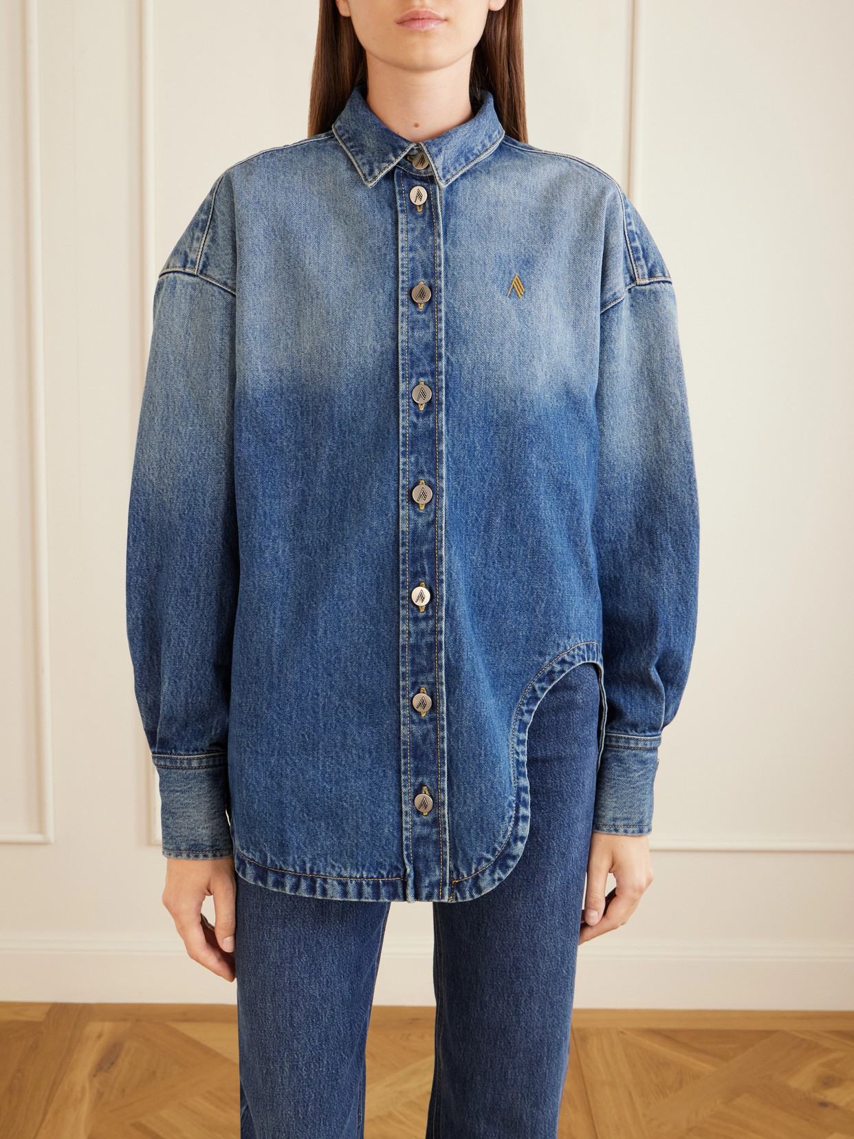 Logo-Embroidered Washed Denim Jacket