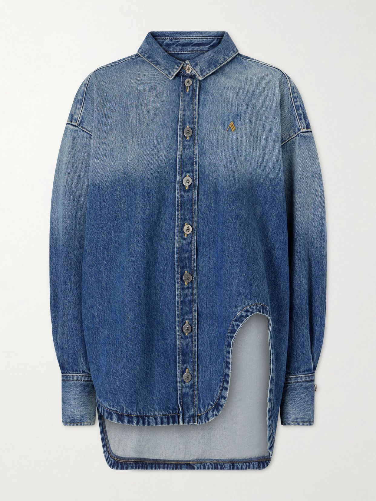Logo-embroidered washed denim jacket