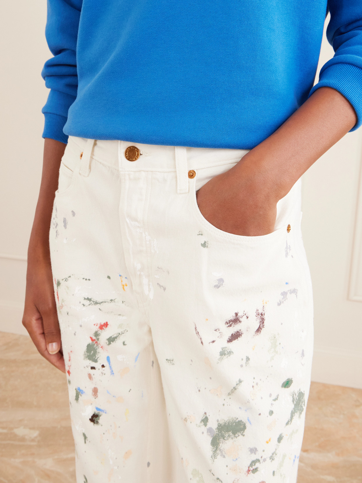 The Slouch Paint-Splattered Low-Rise Boyfriend Jeans