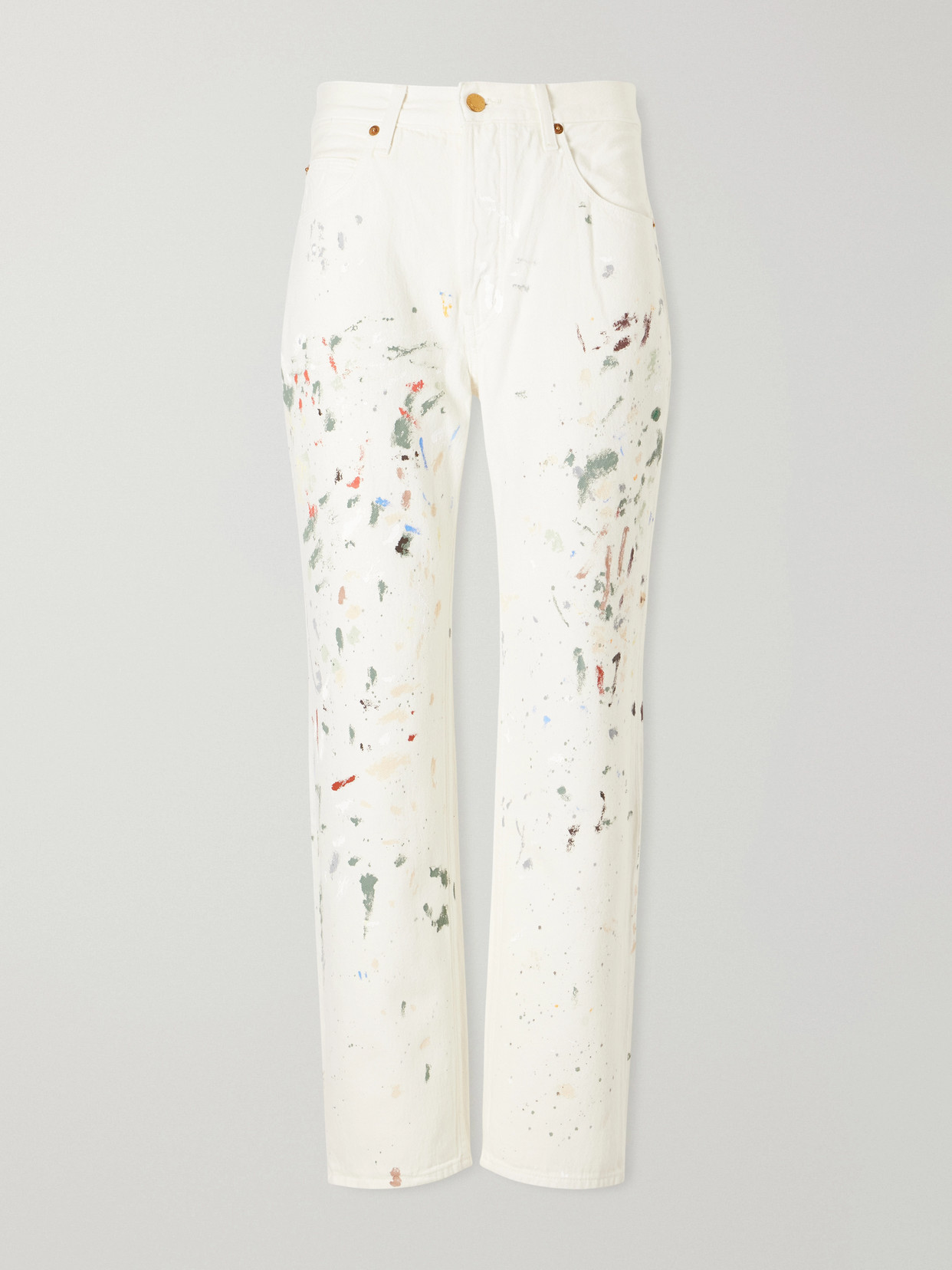 Jamie Haller The Slouch Paint-splattered Low-rise Boyfriend Jeans In Gray