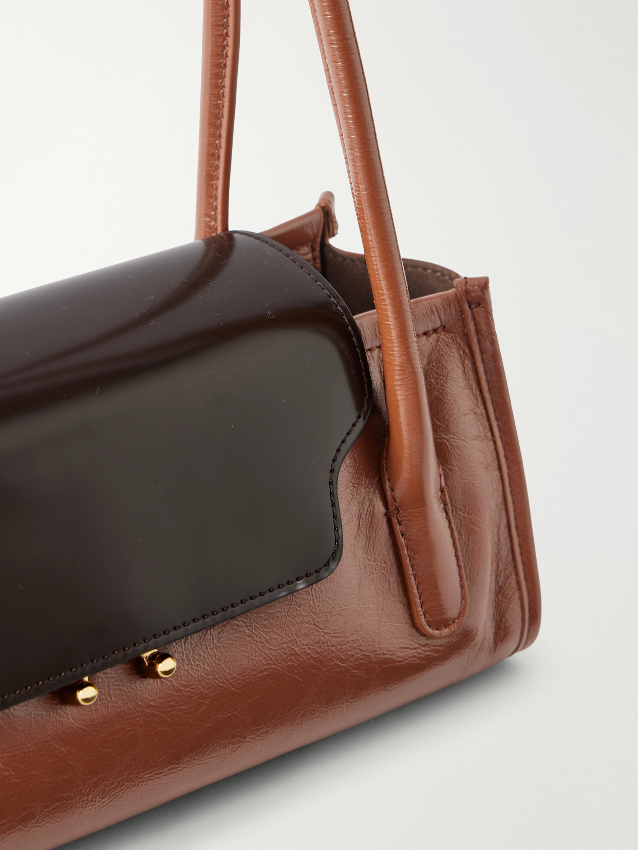 Trunkette Two-Tone Crinkled-Leather Shoulder Bag