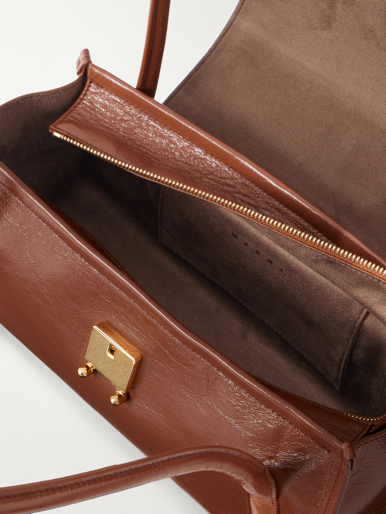 Trunkette Two-Tone Crinkled-Leather Shoulder Bag