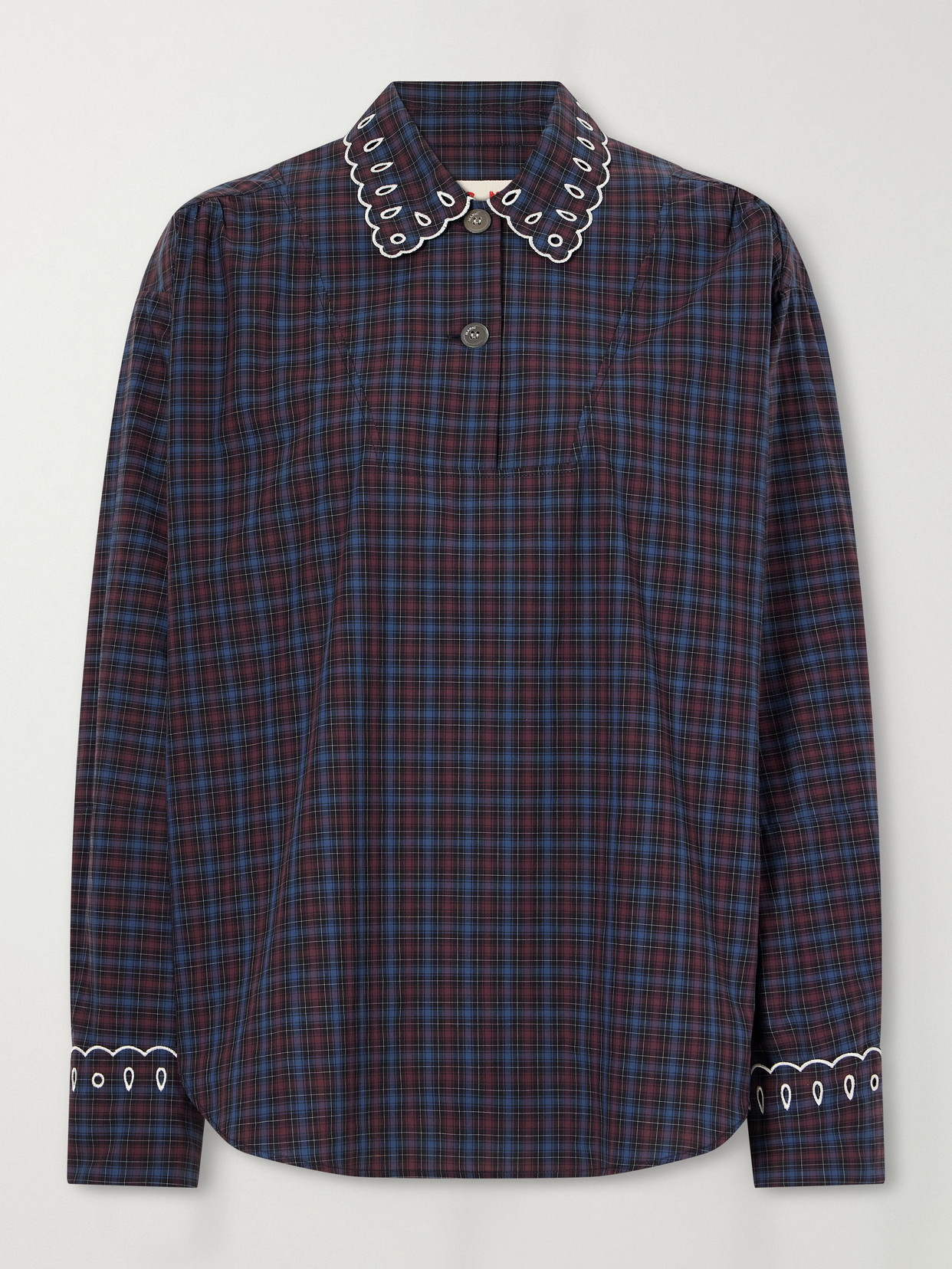 Checked Broderie-Anglaise Cotton-Poplin Shirt