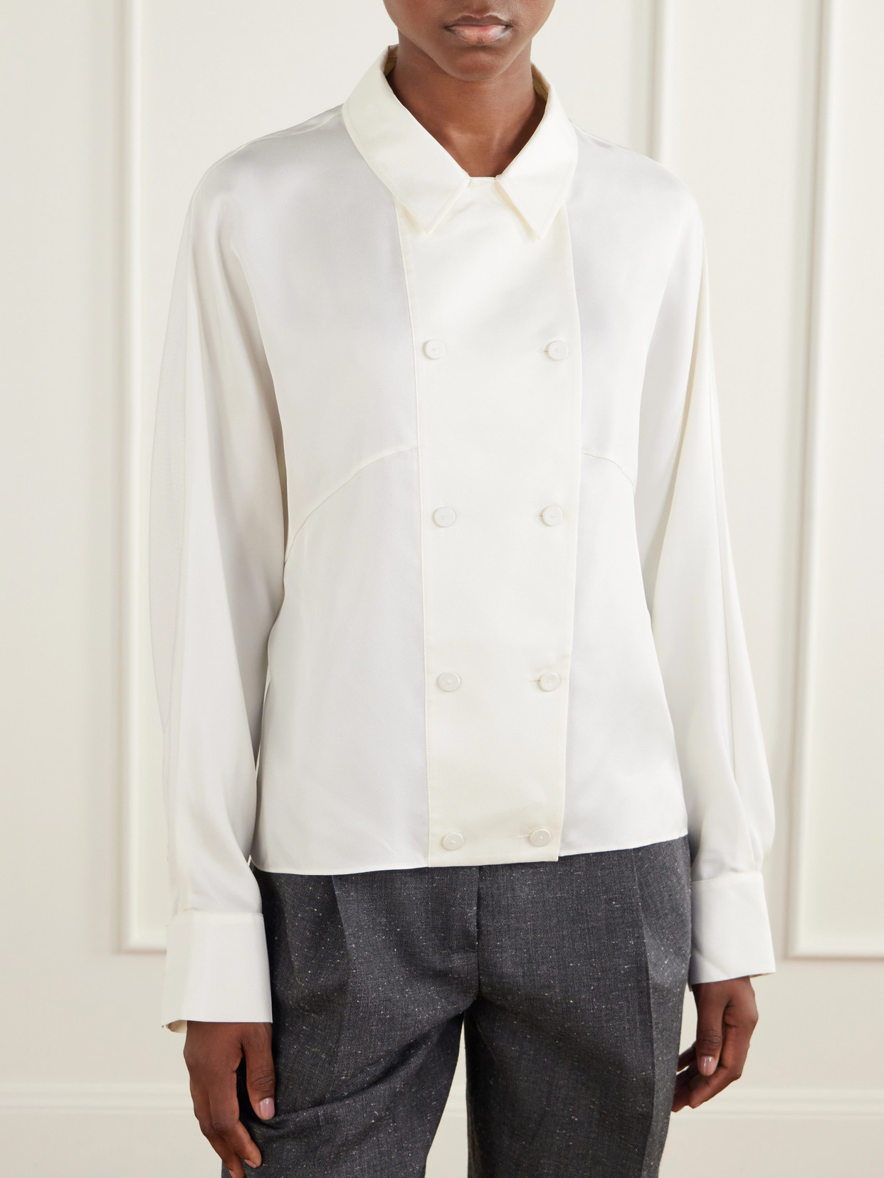 Róhe - Double-Breasted Silk-Satin Blouse