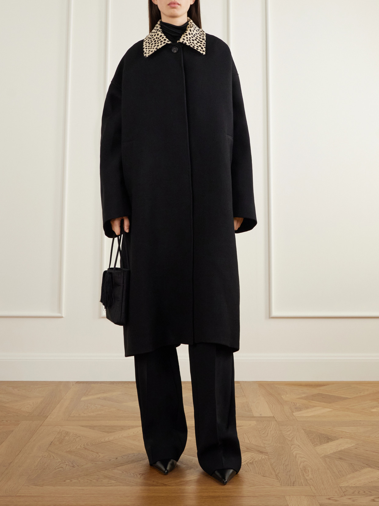 Róhe - Cheetah Calf Hair-Trimmed Virgin Wool Twill Coat