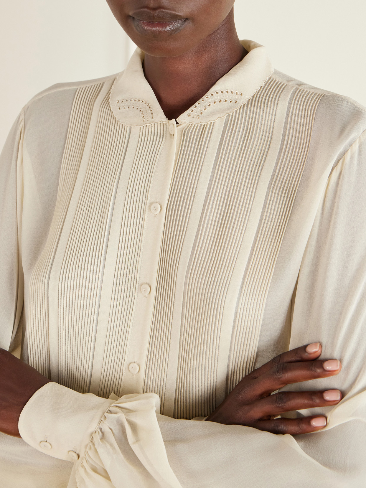Róhe - Romantic Pintucked Silk-Crepe De Chine Blouse