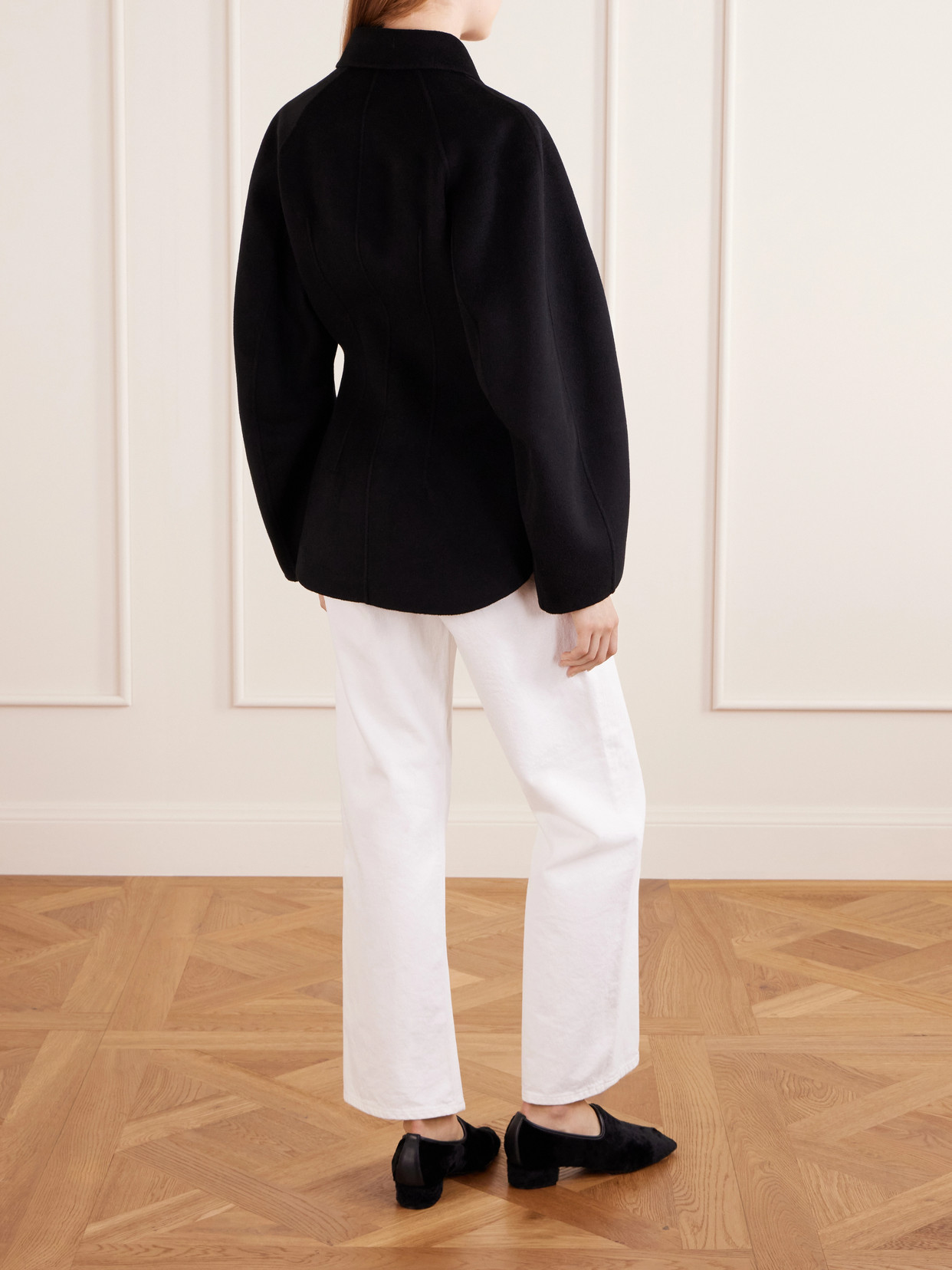 Rohe Double-faced Wool Sculptural Sleeve Jacket With Cinched Waist And Four-button Closure In Black
