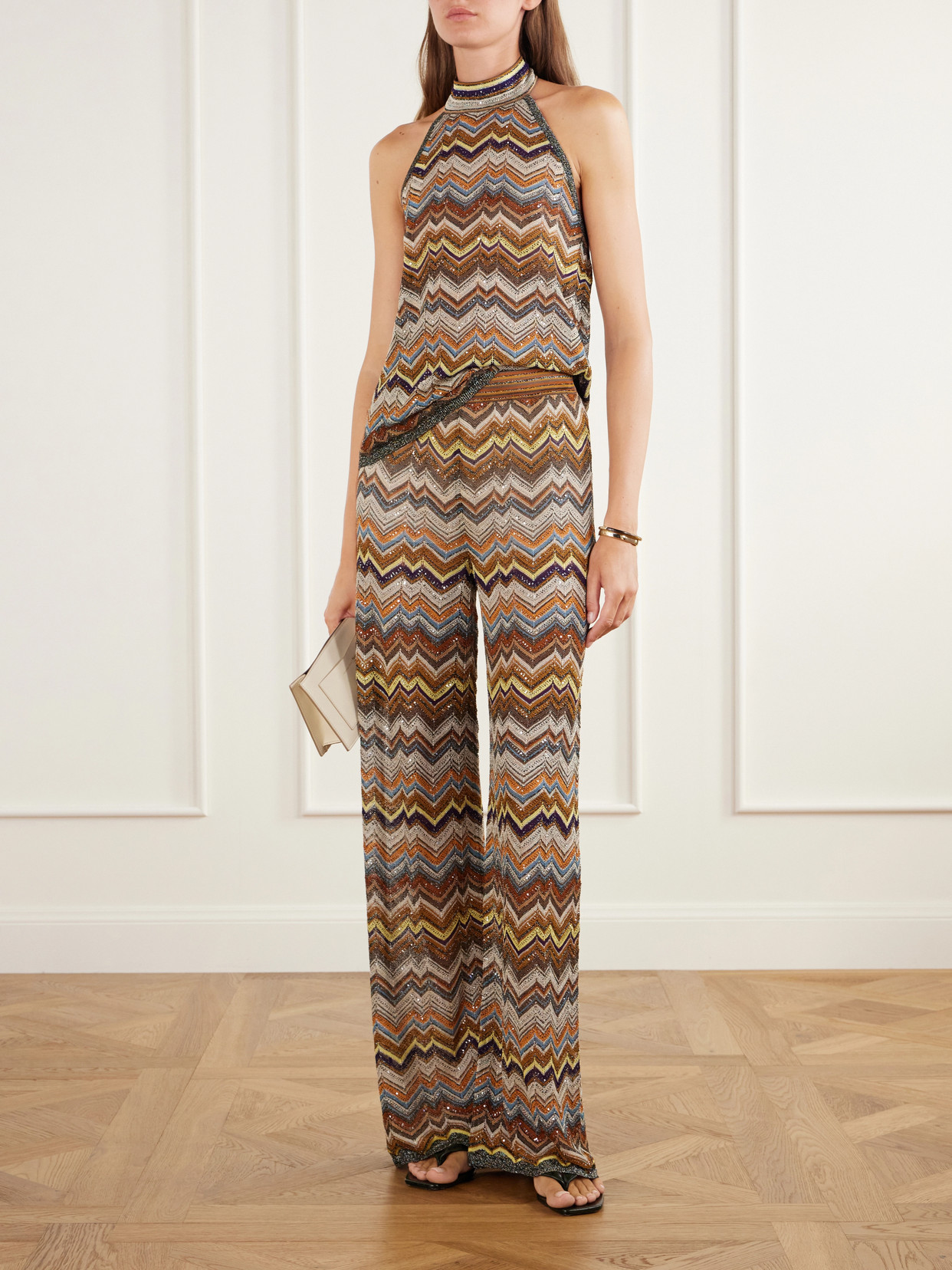 Striped Metallic Crochet-Knit Tank