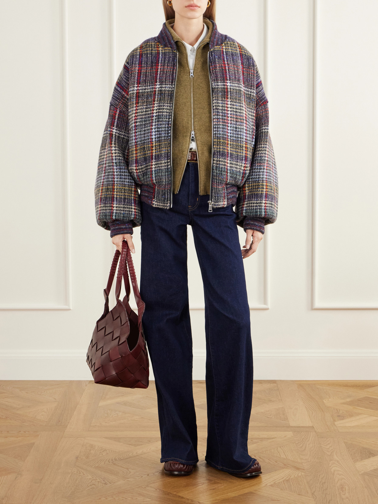 Checked Wool-Caperdoni Padded Bomber Jacket