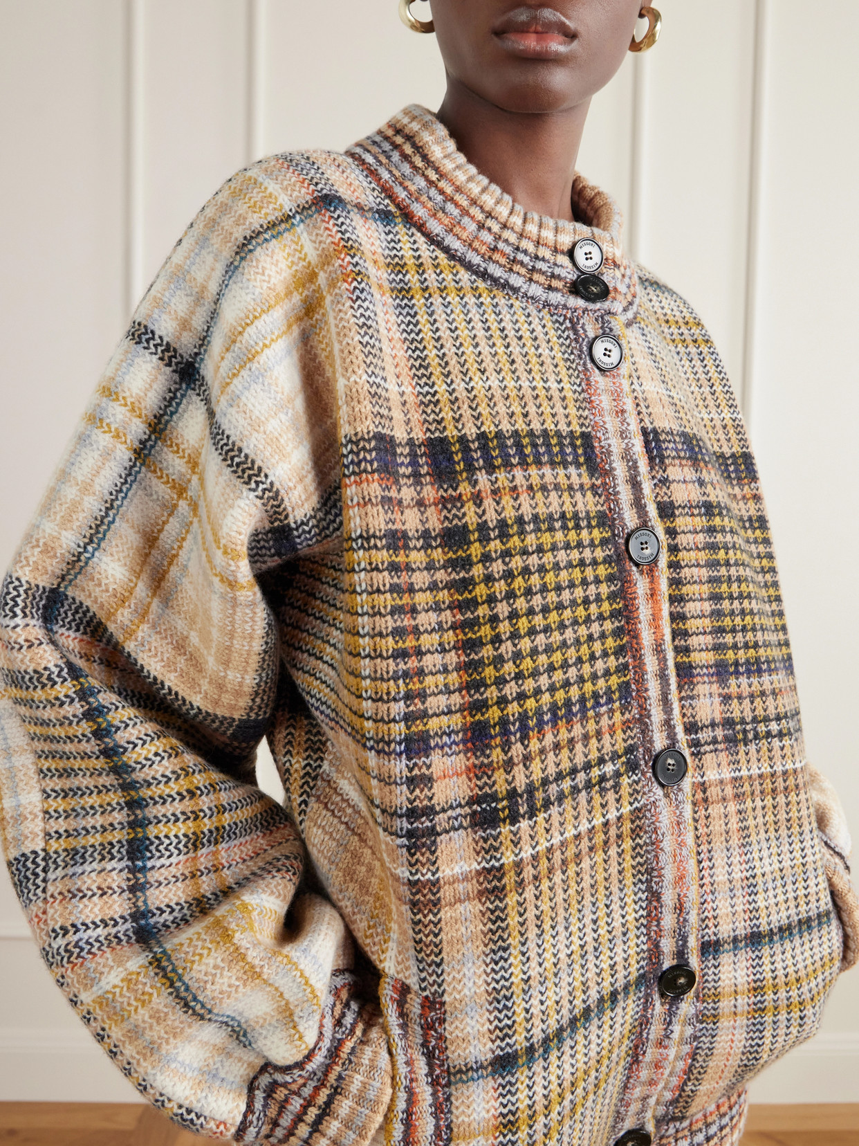 Padded Checked Wool Bomber Jacket