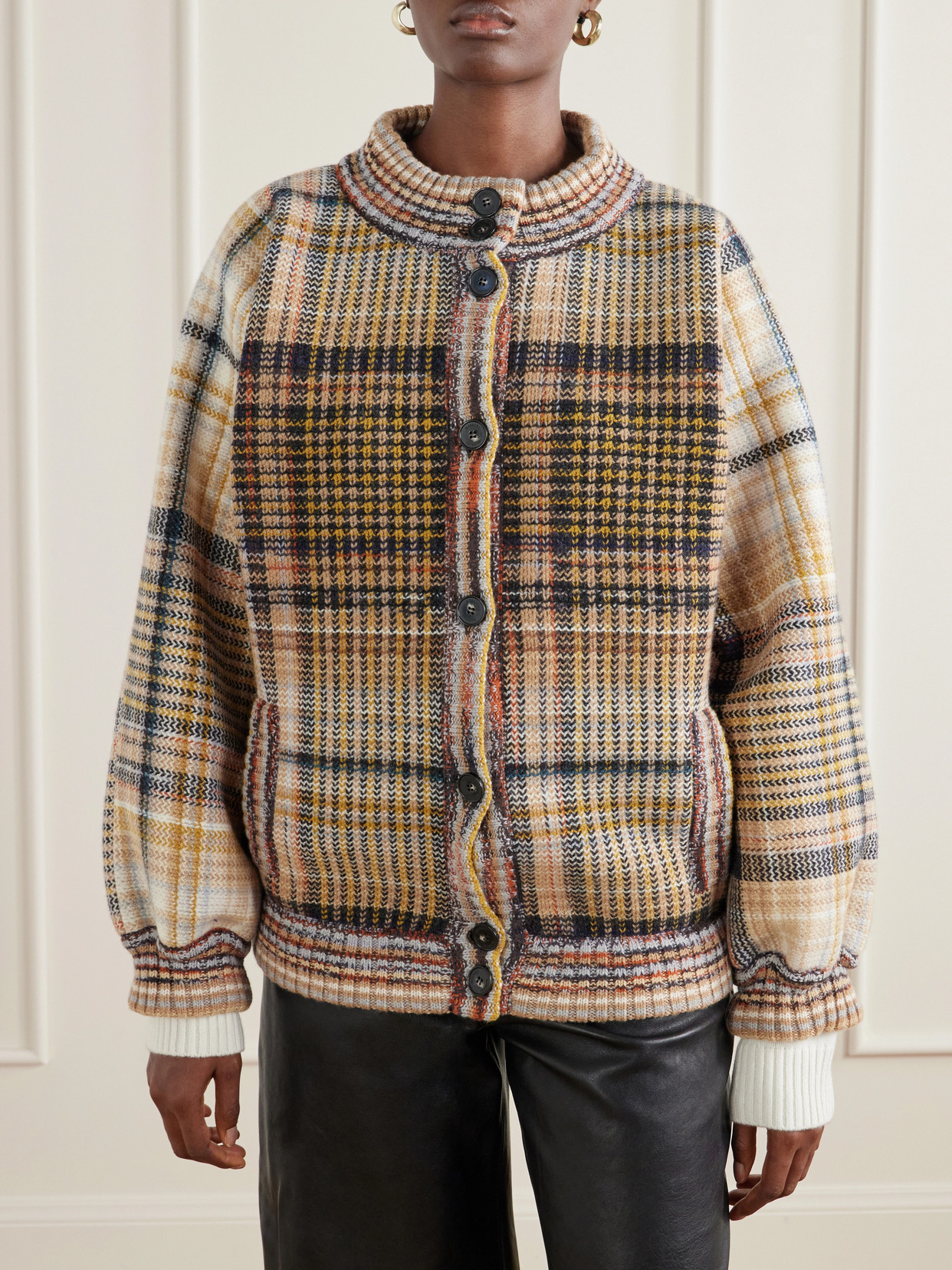 Padded Checked Wool Bomber Jacket
