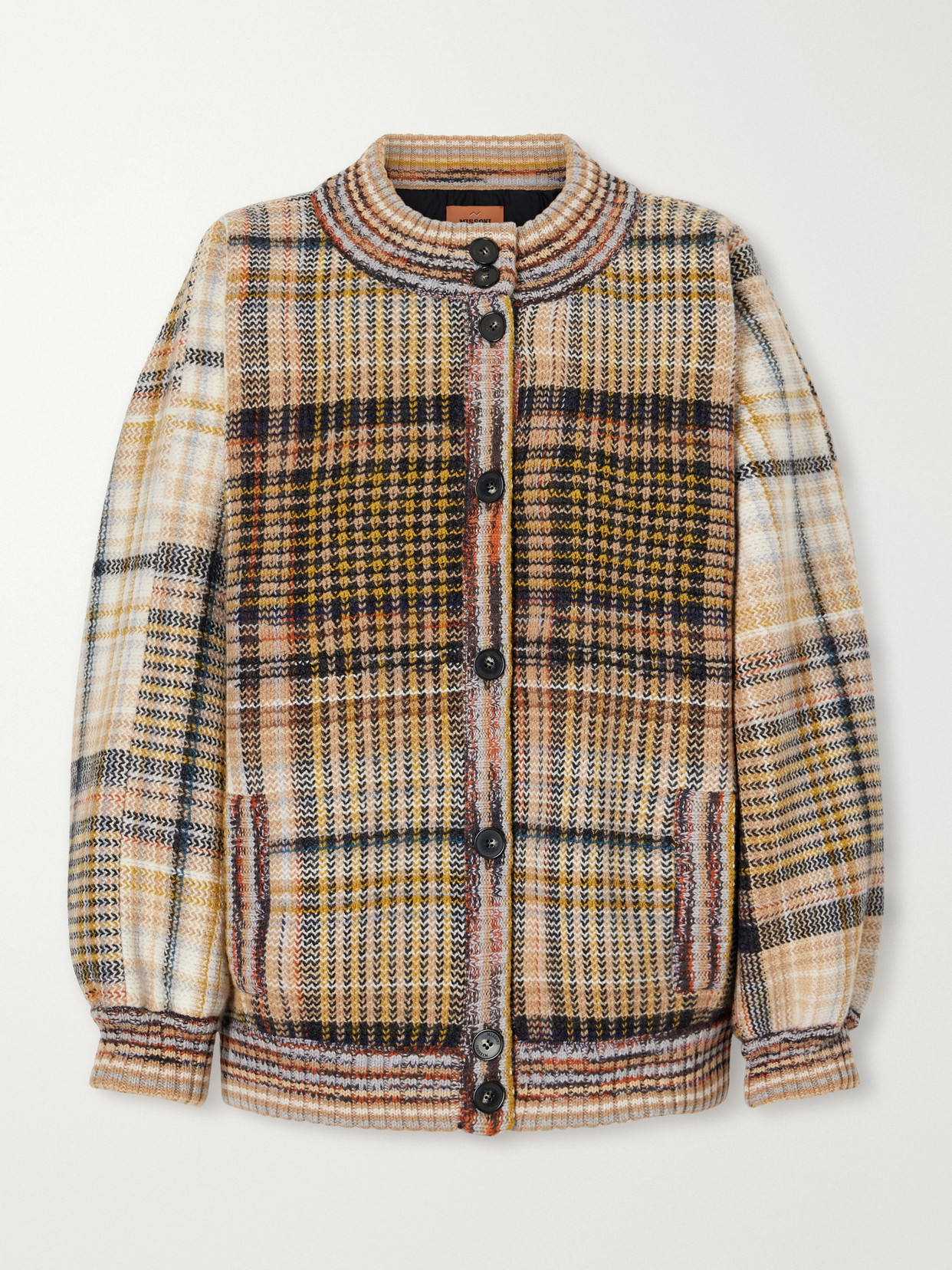 Padded Checked Wool Bomber Jacket
