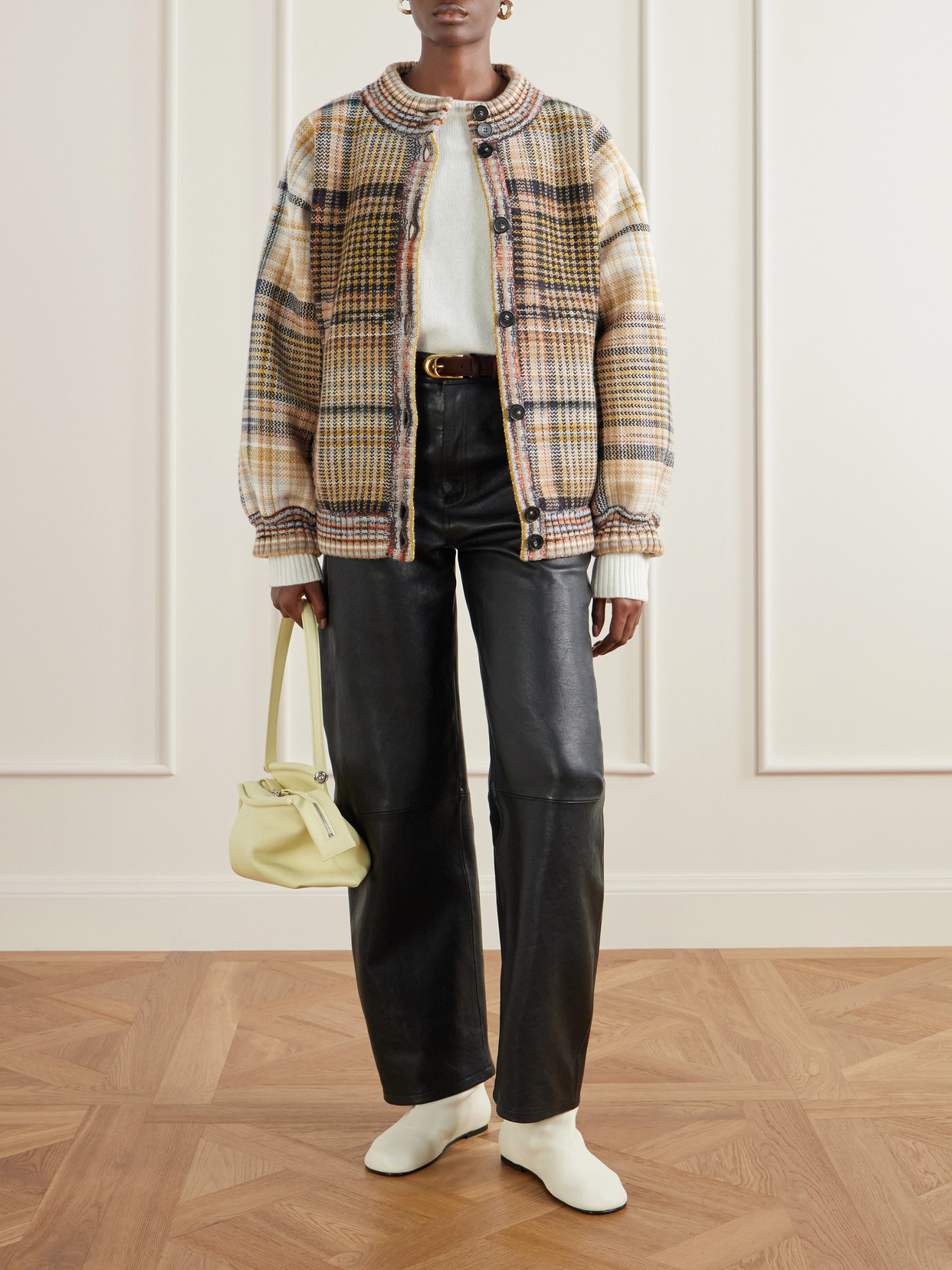 Padded Checked Wool Bomber Jacket