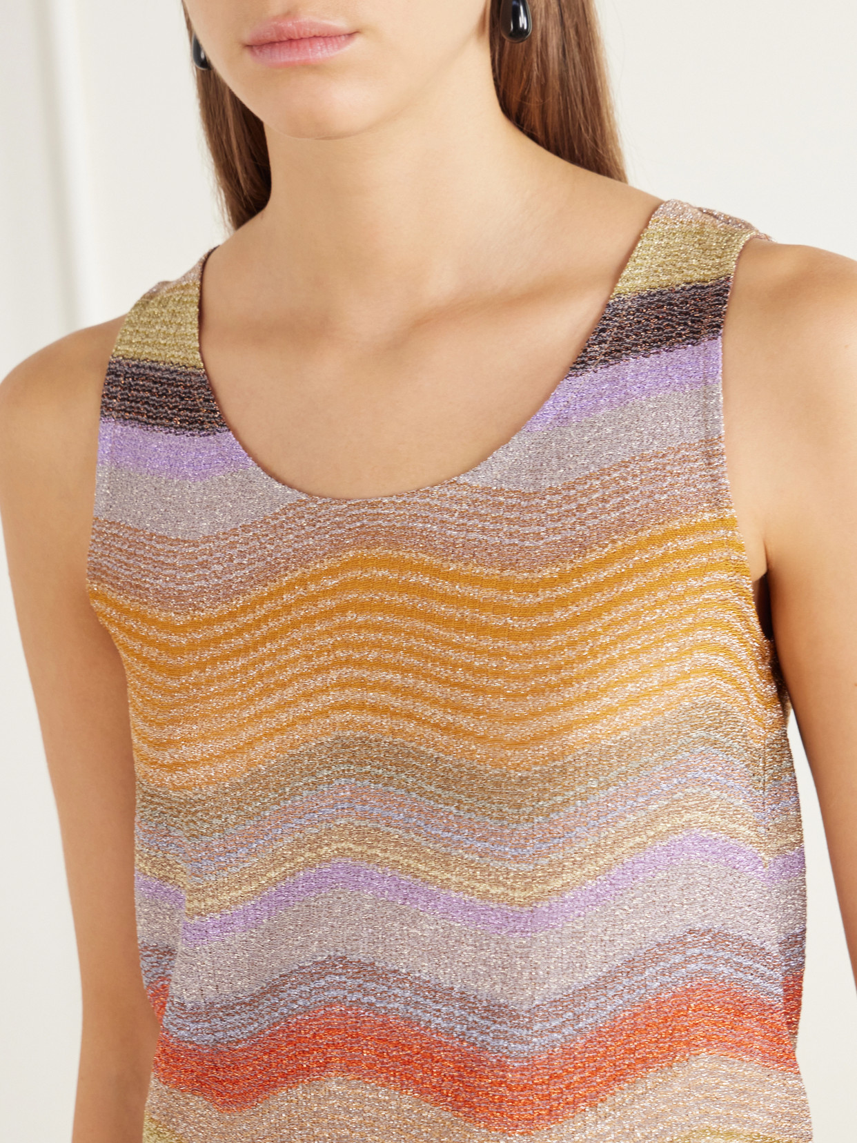 Striped Metallic Crochet-Knit Tank Top